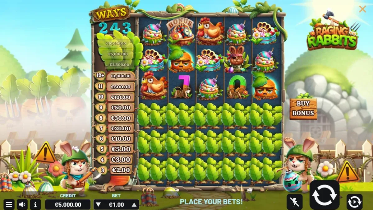 Interface do jogo Raging Rabbits em um smartphone