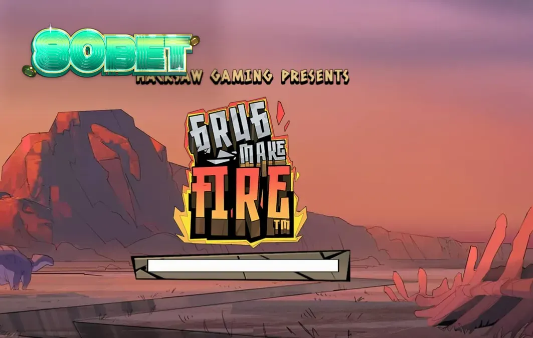 O personagem Grug em um cenário pré-histórico flamejante no slot Grug Make Fire